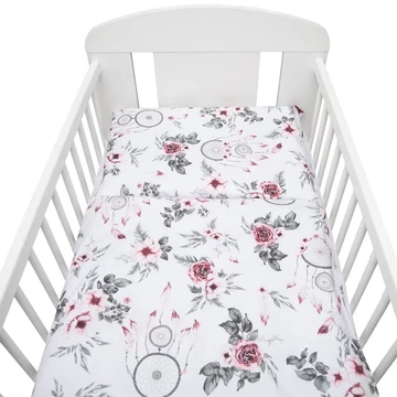 2 részes ágyneműhuzat New Baby 100/135 cm fehér virág és toll
