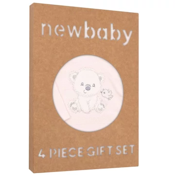 Bézs 4-részes baba együttes NEW BABY, 100% pamut, aranyos maci mintával, 56-os méretben. Kiváló ajándék!