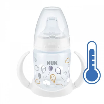 NUK baba itatópohár, fehér, 150 ml, hőmérséklet-jelzővel és csúszásmentes fogantyúval. BPA-mentes, 6-18 hónaposoknak.