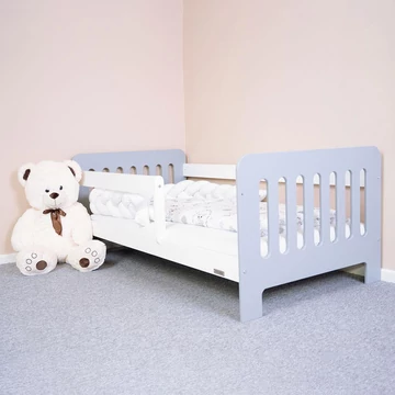 Gyerekágy leesésgátlóval New Baby ERIK 160x80 cm fehér-szürke