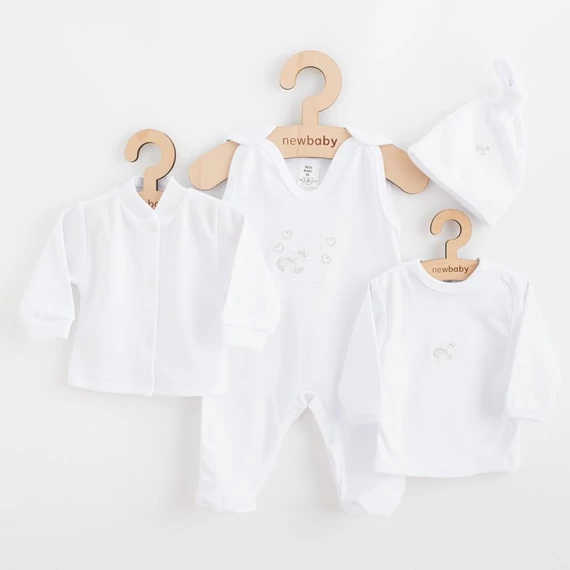 NEW BABY pamut csecsemő együttes, fehér színben, 50-es méret, 100% pamut, kényelmes viselet a babáknak.