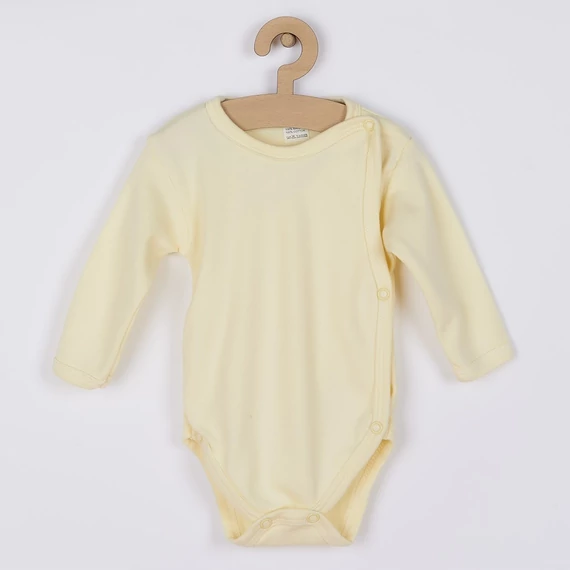 Új Baby sárga pamut csecsemő body, hosszú ujjú, 50-es méret, könnyen öltöztethető patentokkal.