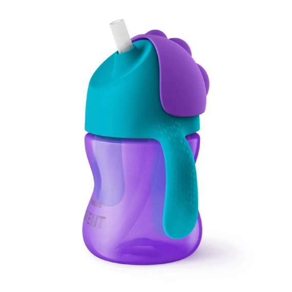 AVENT lila itató pohár, 200 ml, puha szívószál, könnyen tisztítható, BPA-mentes, 9 hónapos kortól.