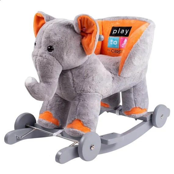 PlayTo szürke hintajáték kerekekkel, 3 éves kortól, interaktív elefánt, kényelmes ülés, 30 kg teherbírás.