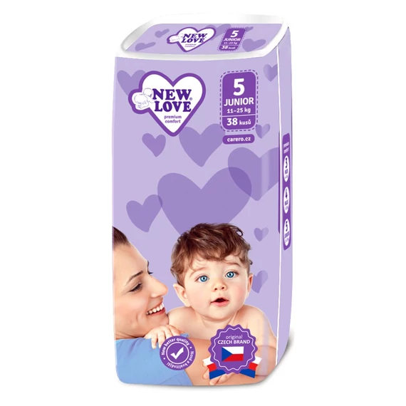 **Kép leírás:** NEW LOVE fehér pelenka, 38 db, puha és légáteresztő, 11-25 kg közötti babák számára.