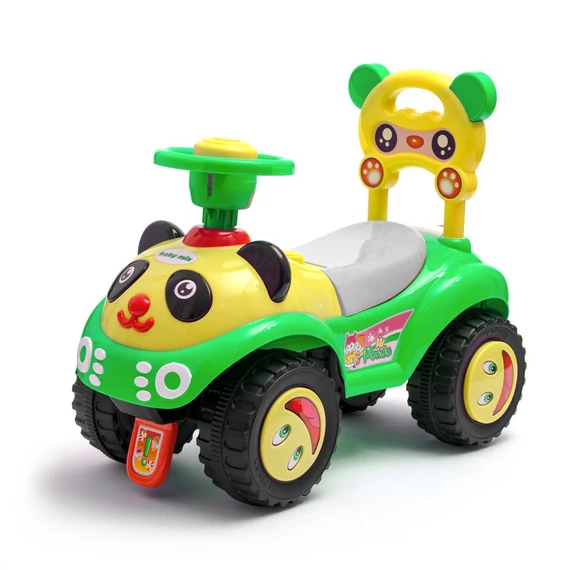Vidám panda mintás jármű, 12 hónapos kortól, hangos kormánnyal, stabil műanyagból, játékok tárolására.