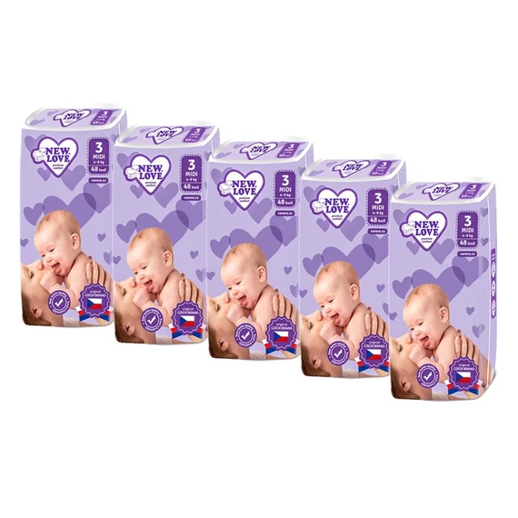 NEW LOVE fehér pelenka 4-9 kg-ig, extra puha, légáteresztő, 12 órás nedvességvédelem. Ideális napi használatra.
