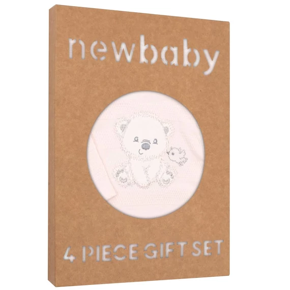 Bézs 4-részes baba együttes NEW BABY, 100% pamut, aranyos maci mintával, 56-os méretben. Kiváló ajándék!