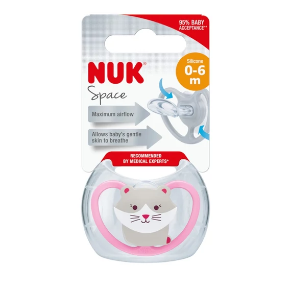 NUK rózsaszín szilikon cumi 0-6 hónapos babáknak