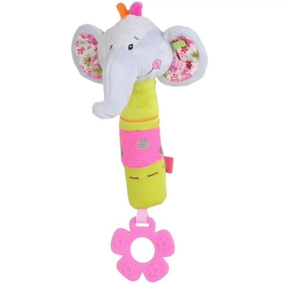Baby Ono fehér plüss sípoló elefánt, 28 cm, 6 hónapos kortól, szórakoztató és fejlesztő játék a kicsiknek.