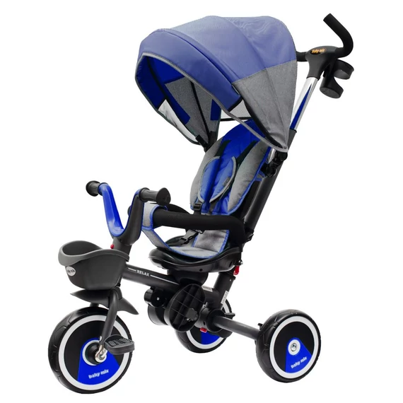 Baby Mix 5 az 1-ben RELAX kék tricikli, állítható tolókar, biztonságos és kényelmes, 1,5-5 éveseknek.