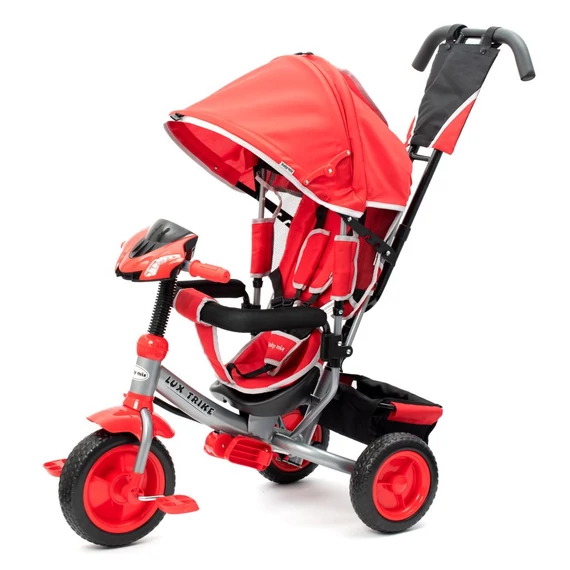 Baby Mix piros háromkerekű bicikli, 18-36 hónapos gyerekeknek, LED lámpával és dudával, biztonságos és kényelmes.