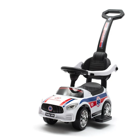 Bébitaxi Baby Mix mentőautó, fehér szín, 84 cm, hangpanel, motoros fejlesztésre ideális.