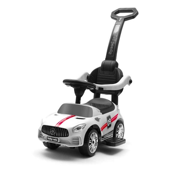 Baby Mix RACER bébitaxi, fehér színben, 12 hónapos kortól, motoros fejlődéshez, 25 kg-ig terhelhető.