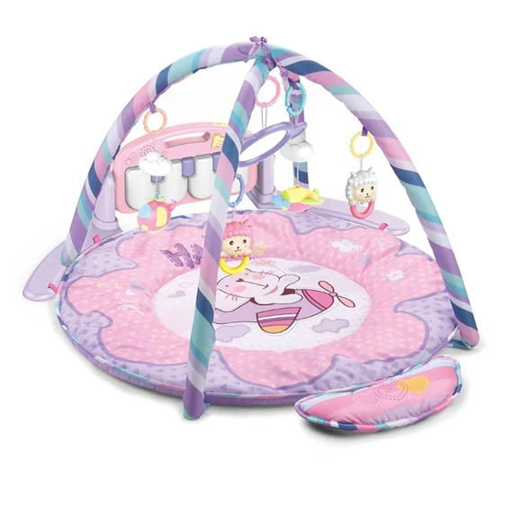 Rózsaszín BABY MIX játékszőnyeg zongorával, 86 cm, puha és biztonságos, fejleszti a gyermekek fantáziáját.
