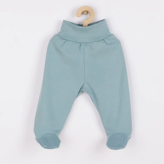 New Baby kék lábfejes nadrág, 50-es méret, puha pamut anyag, rugalmas derékpánt a kényelemért.