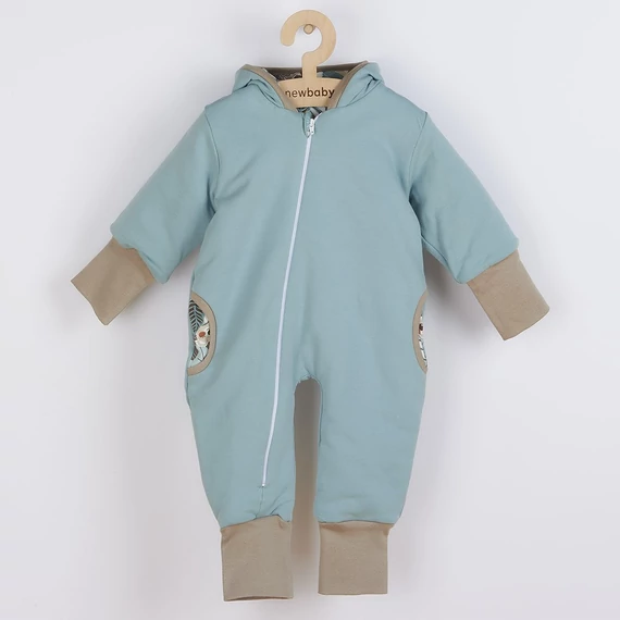 Stílusos New Baby kezeslábas kapucnival, 56-os méret, antiallergén bélés, tavaszi-őszi viselet.