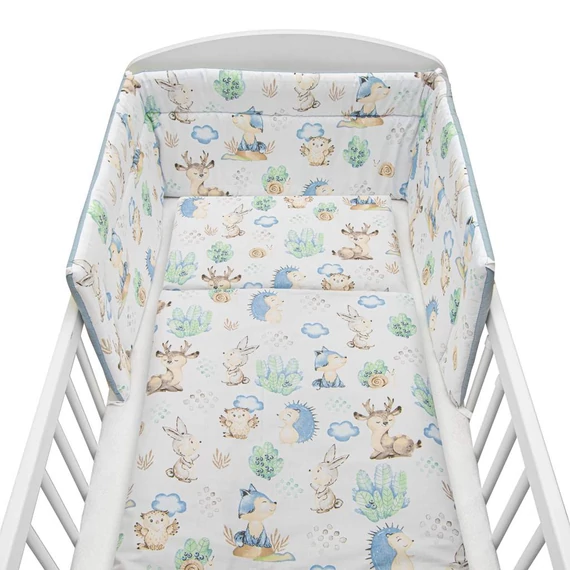 New Baby szürke 3-részes ágyneműgarnitúra: 40x60 cm párna, 90x120 cm takaró, 31x175 cm rácsvédő, antiallergén pamut.