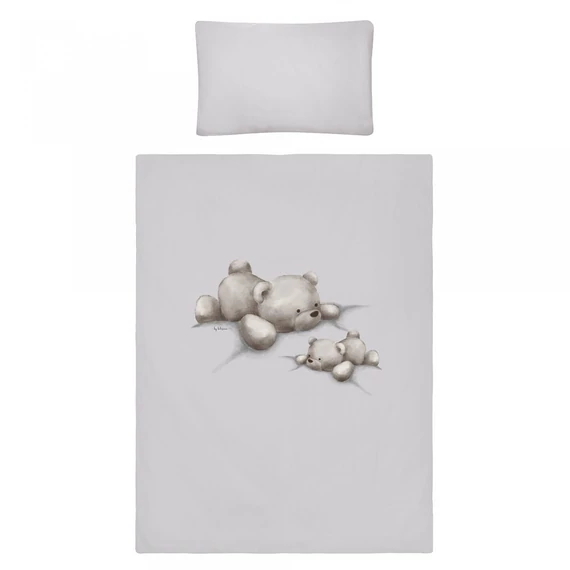 Belisima szürke 3-részes ágyneműgarnitúra: 40x60 cm párnahuzat, 90x120 cm takaró, 180 cm rácsvédő, 100% pamut.