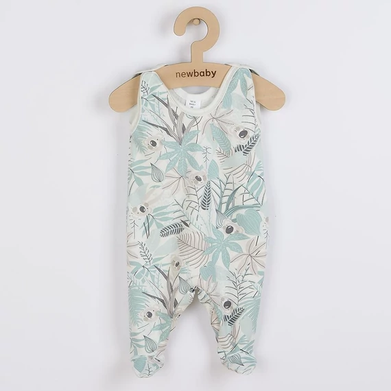 New Baby zöld rugdalózó 50-es méretben, puha pamutból, kényelmes öltöztetés patentokkal.
