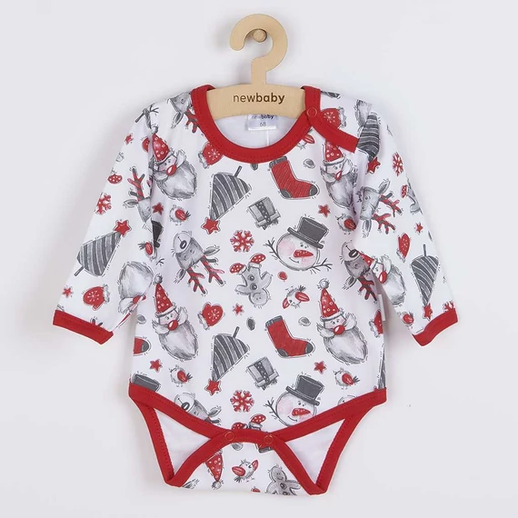 New Baby karácsonyi pamut body, 56-os méret, kényelmes, aranyos motívum, könnyű öltöztetés.