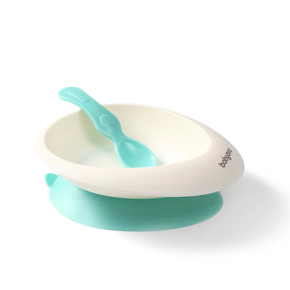 Zöld Baby Ono csúszásgátló tál kanállal, 300ml, ideális utazáshoz, BPA-mentes, biztonságos anyagból készült.