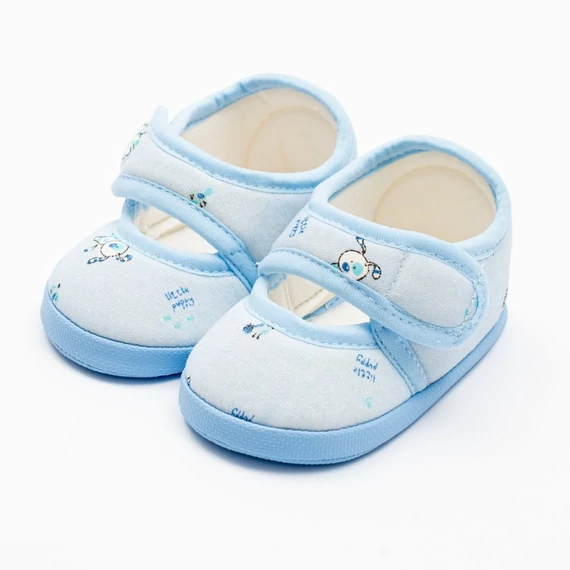 New Baby kék baba cipő, 12-18 hó, 100% pamut, kényelmes és rugalmas talppal a természetes mozgásért.