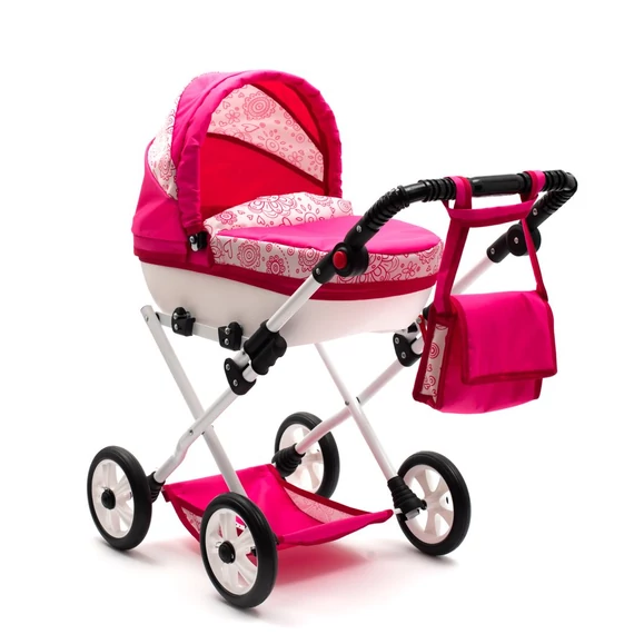 New Baby rózsaszín mély játék babakocsi, modern dizájn, állítható tolókart kínál. Kislányok kedvence!