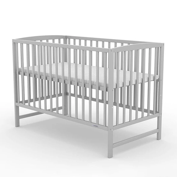 New Baby szürke kiságy, 125x65x87 cm, FSC fenyőfa, levegőztetett, biztonságos alvás a babának.