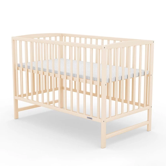 New Baby fenyő kiságy, áttetsző szín, 125 x 65 x 87 cm, biztonságos, modern design a nyugodt alvásért.