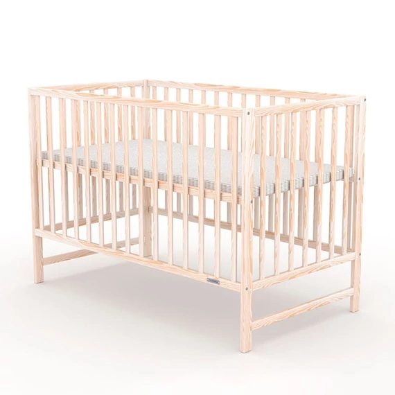 New Baby fenyő gyerekágy, átlátszó szín, 125x65x87 cm, biztonságos és modern dizájn.
