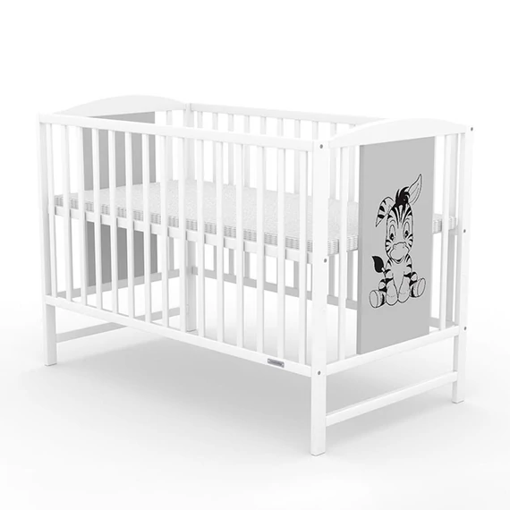 New Baby szürke gyerekágy, 125x64x85 cm, fenyőfa, 3 magassági szint, biztonságos és modern design.
