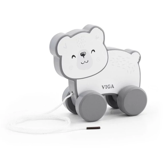 VIGA POLAR BEAR húzójáték, szürke, 108x105x53 mm, motorikát fejlesztő, környezetbarát játék kisgyermekeknek.