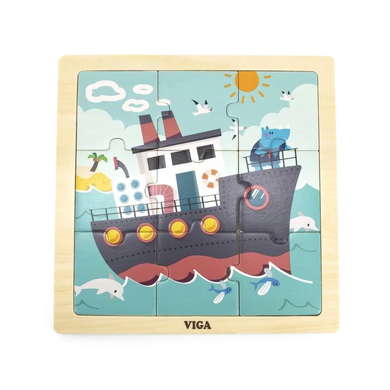 VIGA fa puzzle hajó, színes, 220 mm - fejleszti a motoros készségeket és a formafelismerést.