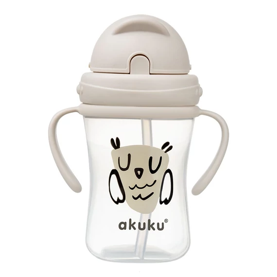 AKUKU fehér itatópohár 300 ml, ergonomikus szívószállal, ideális ivástanuláshoz. BPA-mentes, könnyen tisztítható.