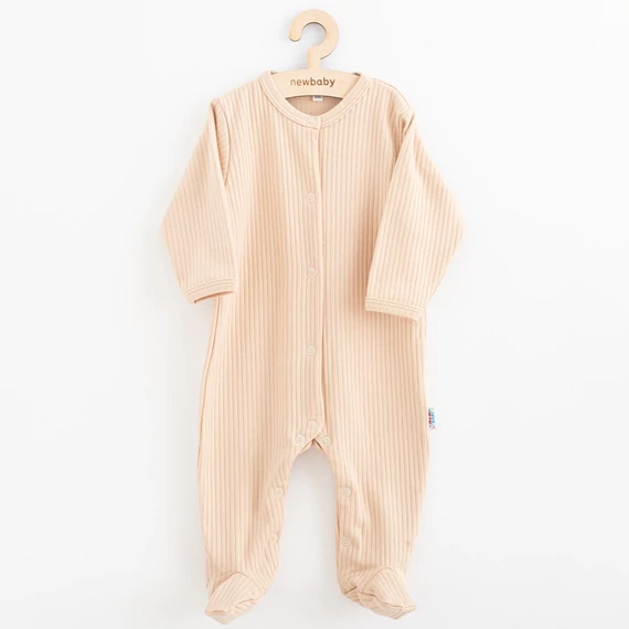Bézs New Baby kezeslábas, 80-as méret, puha pamut anyag, praktikus patentos zárás, kényelmes viselet babáknak.