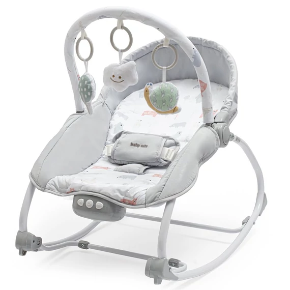 Baby Mix szürke hintáztató pihenőszék, rezgő, zenélő, 2 pozícióval, 100% pamut borítással. Ideális babáknak!
