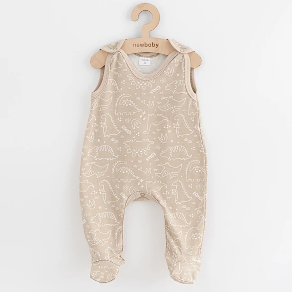 New Baby bézs rugdalózó 74-es méretben, puha pamut anyagból, kényelmes és praktikus.