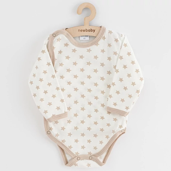 New Baby bézs 50-es baba body, puha pamut, csillagmintás, patentos záródás az egyszerű öltöztetésért.