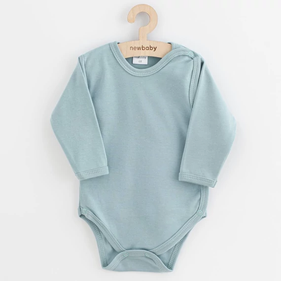 Zöld New Baby Classic II baba body, 50-es méret, puha pamut, patentos záródás a kényelmes öltöztetéshez.