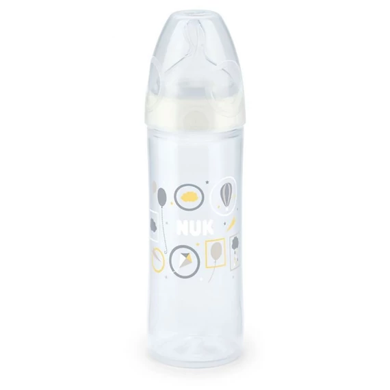 NUK LOVE 250 ml fehér cumisüveg 6-18 hónapos babáknak, ortodontikus szopókával, kólika ellen.
