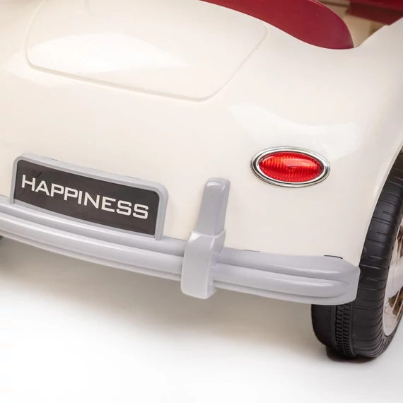 biztonságos kalandok és zene várják!|||Retro Pearl White elektromos gyermekautó