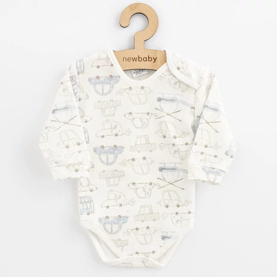 New Baby hosszú ujjú baba body, autós mintával, 100% pamut, könnyű öltöztetés és pelenkázás, kényelmes viselet.