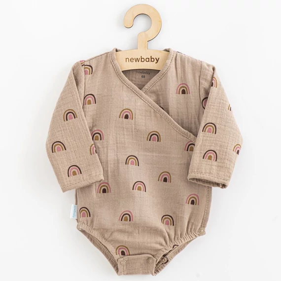 New Baby barna hosszú ujjú kombidressz, 74-es méret, pihekönnyű pamut muszlin anyagból. Ideális babáknak!