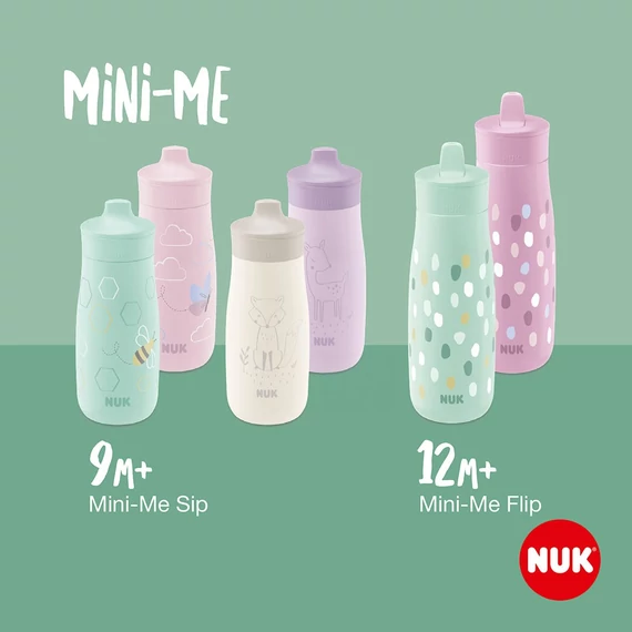 9+ hónapos gyermekeknek. Törhetetlen rozsdamentes acél.|||NUK Mini-Me Sip itatópohár