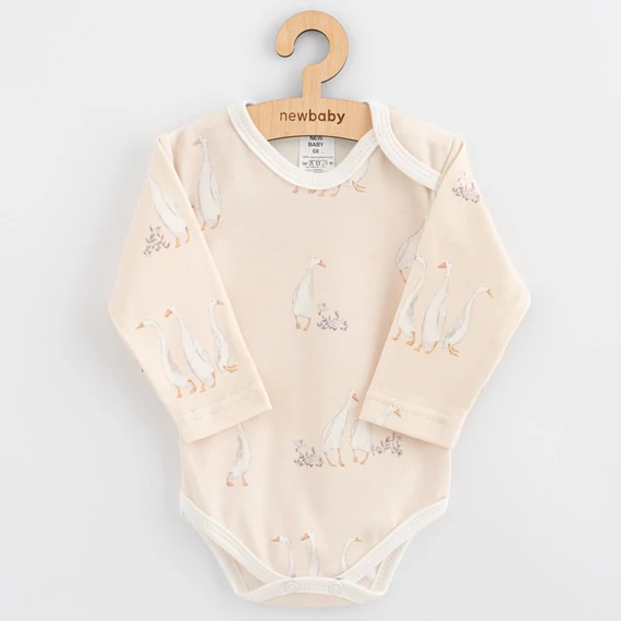 New Baby hosszú ujjú baba body, virágos libákkal, 100% pamut, könnyű öltöztetés, OEKO-TEX STANDARD 100.