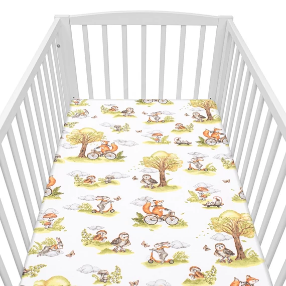 New Baby pamutlepedő, 120x60 cm, erdei állatmotívummal, kényelmes, bőrbarát, OEKO-TEX minősítéssel.