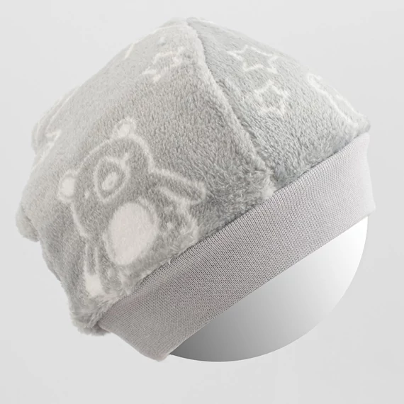 New Baby téli baba sapka, maci mintás, Wellsoft anyag, 100% pamut bélés, rugalmas, kényelmes viselet.
