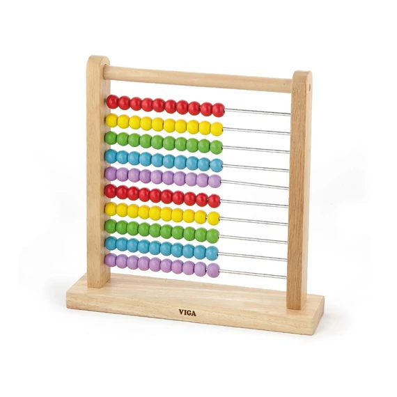 Viga 50493 fa abakusz, színes gyöngyökkel, 3 éves kortól, fejleszti a matematikai és motoros készségeket.