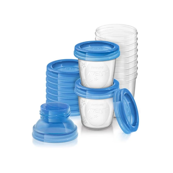 Avent Via pohár készlet, 180 ml, fagyasztóba és hűtőbe téve. 10 db pohár, fedél és rögzítő gyűrű.